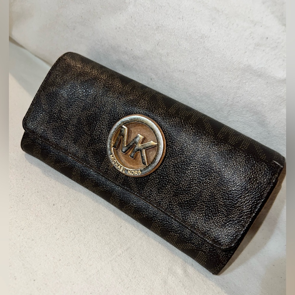 Michael Kors Black and Gold MK Logo Continental Wallet